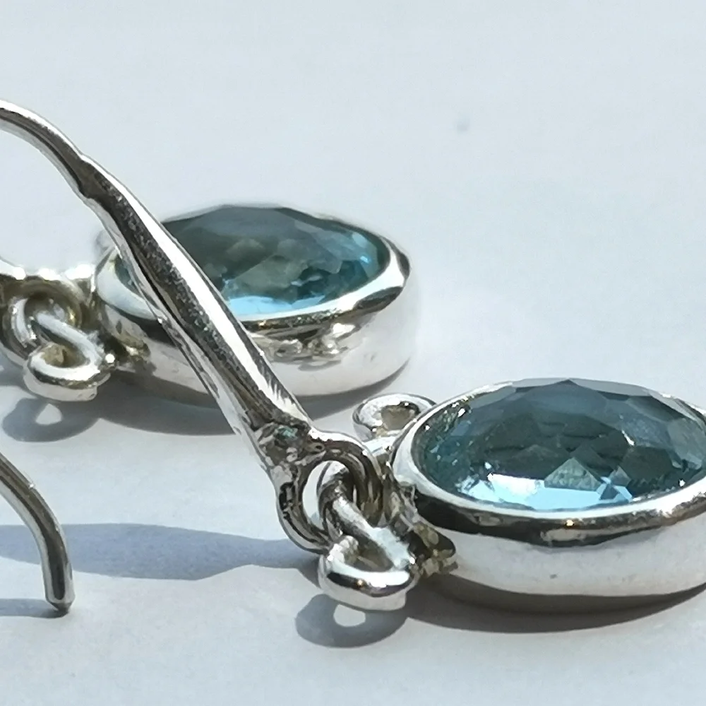 NEW sterling silver blue topaz dangle earrings